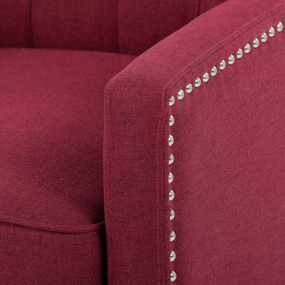 27" Wide Tufted Fabric Wingback Chair, Wine Red