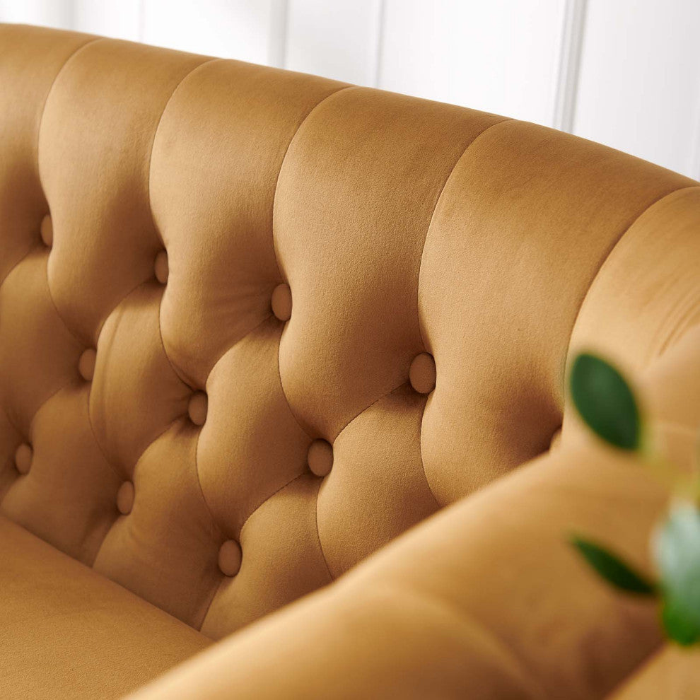 Loveseat Sofa, Velvet, Brown, Modern, Living Lounge Room Hotel Lobby Hospitality