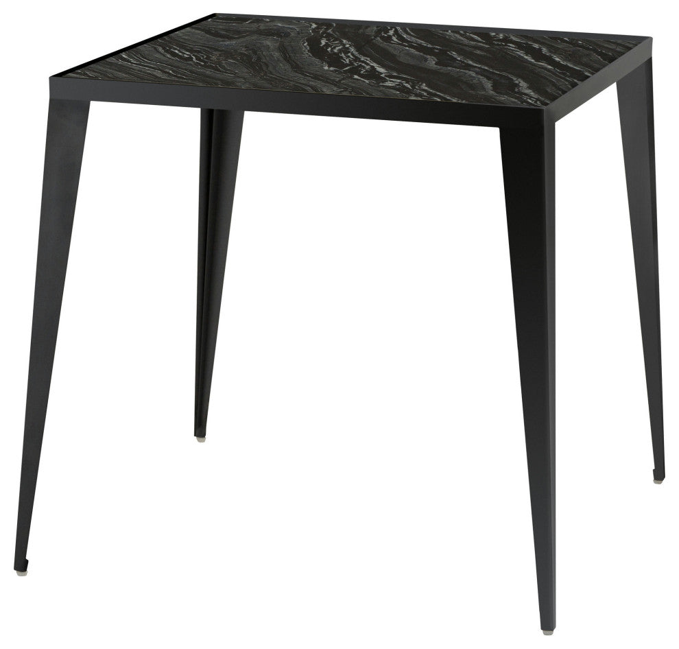 Mink Marble Top Side Table, Top: Black, Base: Black Stainless