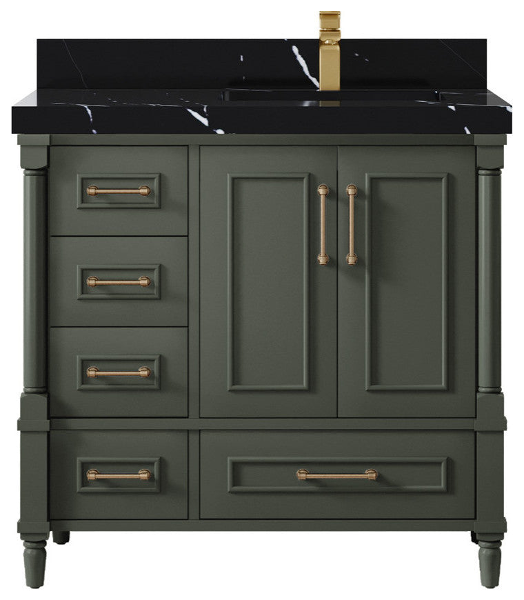 Aberdeen 36 Right Offset Bath Vanity in Pewter Green 2" Calacatta Black