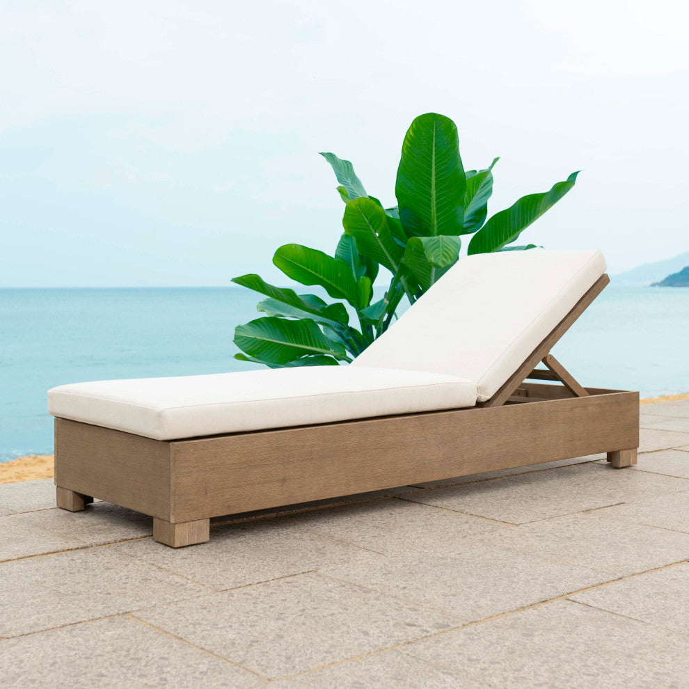 Safavieh Couture Indoor-Outdoor Blanquilla Chaise Lounge, Natural/Beige