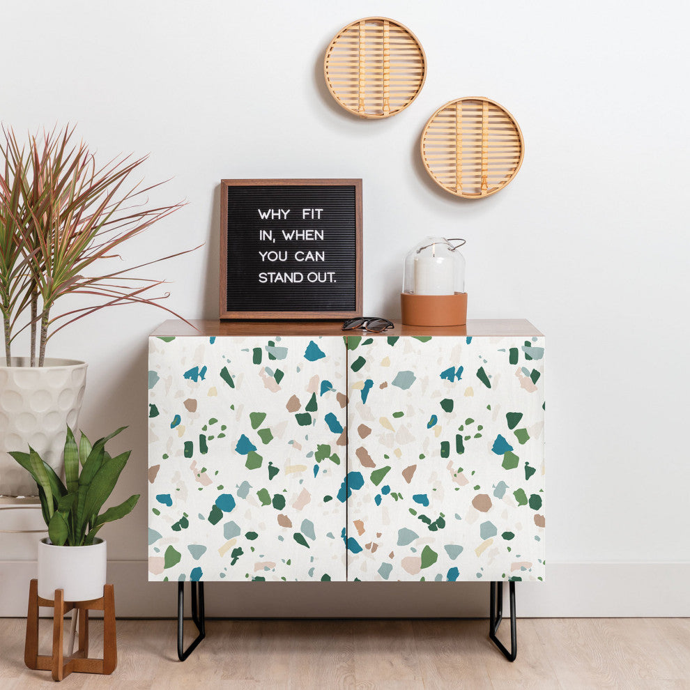 Deny Designs Terrazzo Credenza, Walnut, Black Steel legs