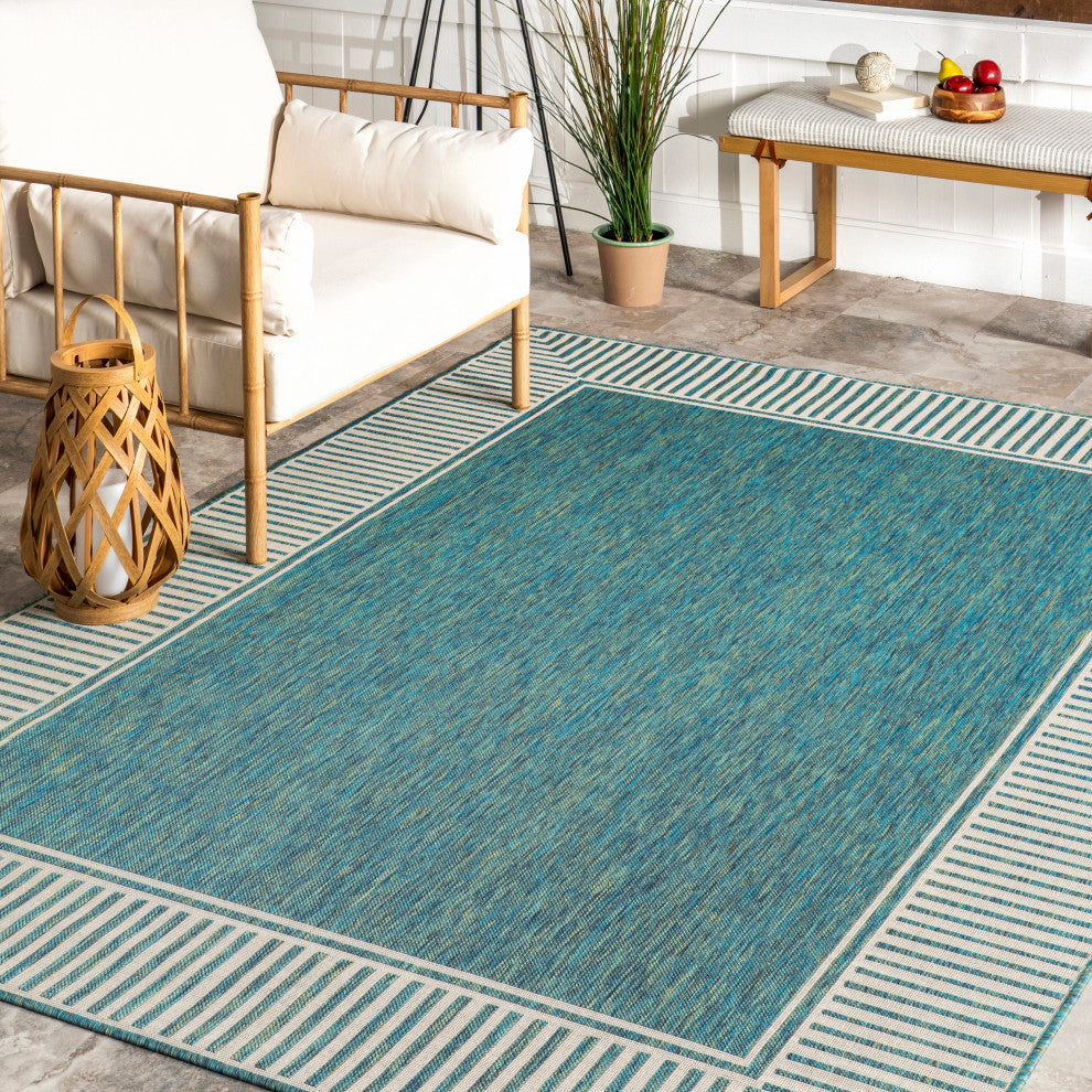Nuloom Asha Simple Border Indoor/Outdoor Area Rug, Teal 9'6"x12'