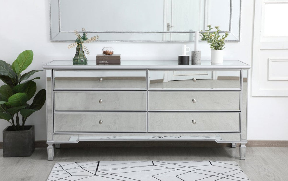 Elegant MF63672S Contempo 72" Mirrored Chest, Antique Silver