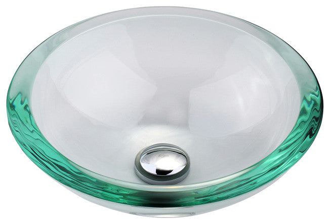 Clear 17" Glass Vessel 19mm thick Bathroom Sink, Chrome