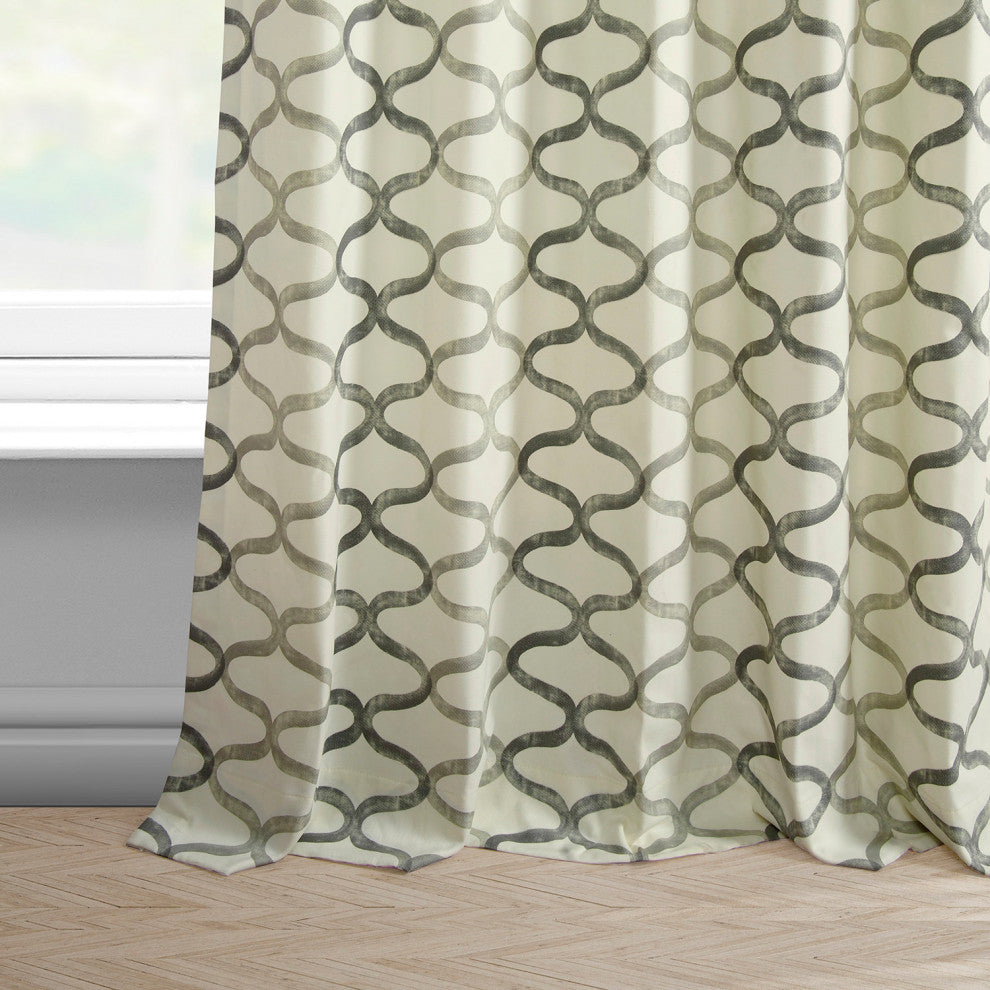 Illusions Silver Grey Grommet Printed Cotton Curtain Single Panel, 50"x120"