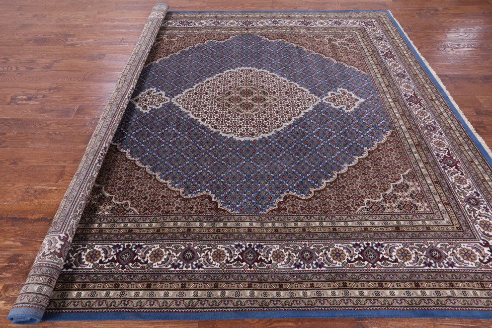 9' Square Persian Tabriz Wool & Silk Hand Knotted Rug - Q13012