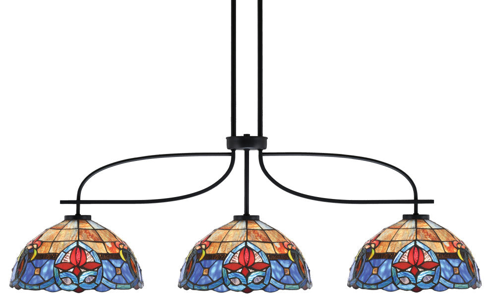 Cavella 3 Light Island Light, Matte Black Finish, 12" Sierra Art Glass