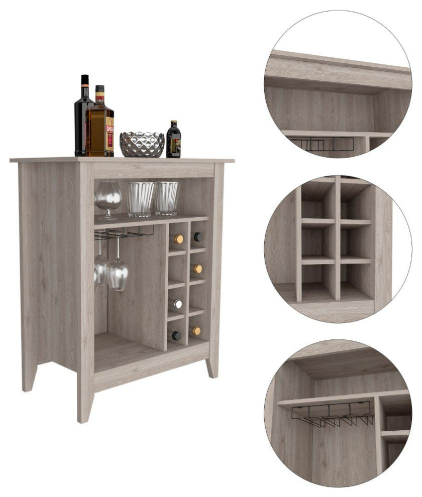 DEPOT E-SHOP Mojito Bar Cabinet,8 Wine Cubbies, Wine Rack,Open Shelf, Light Gray