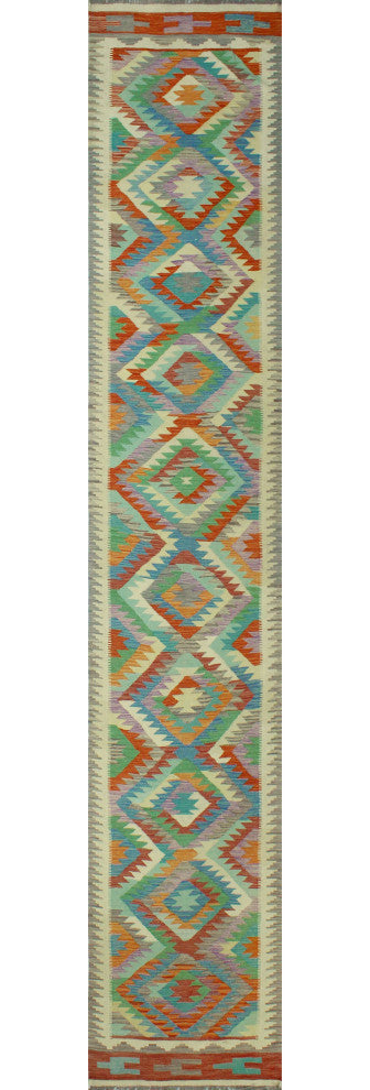 Sangat Kilim Vicdan Red/Ivory Runner, 2'9x15'8