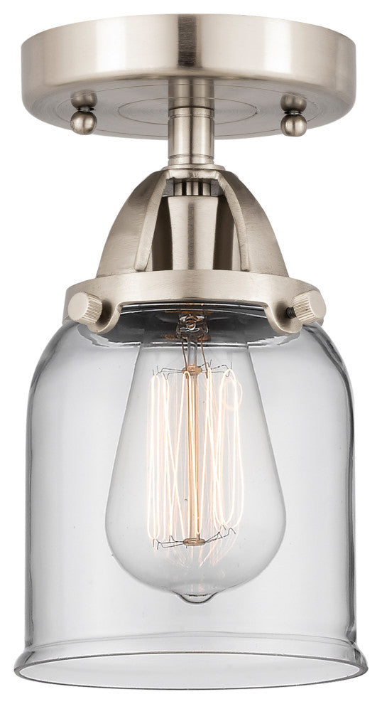 Small Bell Semi-Flush Mount, Brushed Satin Nickel, Clear, Clear