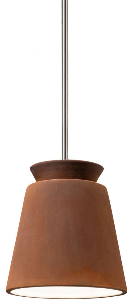 Small Trapezoid Pendant, Real Rust, Polished Chrome, Incandescent