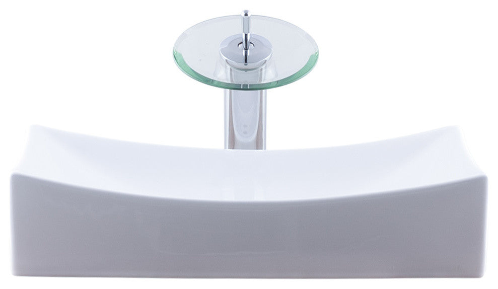 Modern Porcelain Vessel Sink and Faucet Set, Chrome
