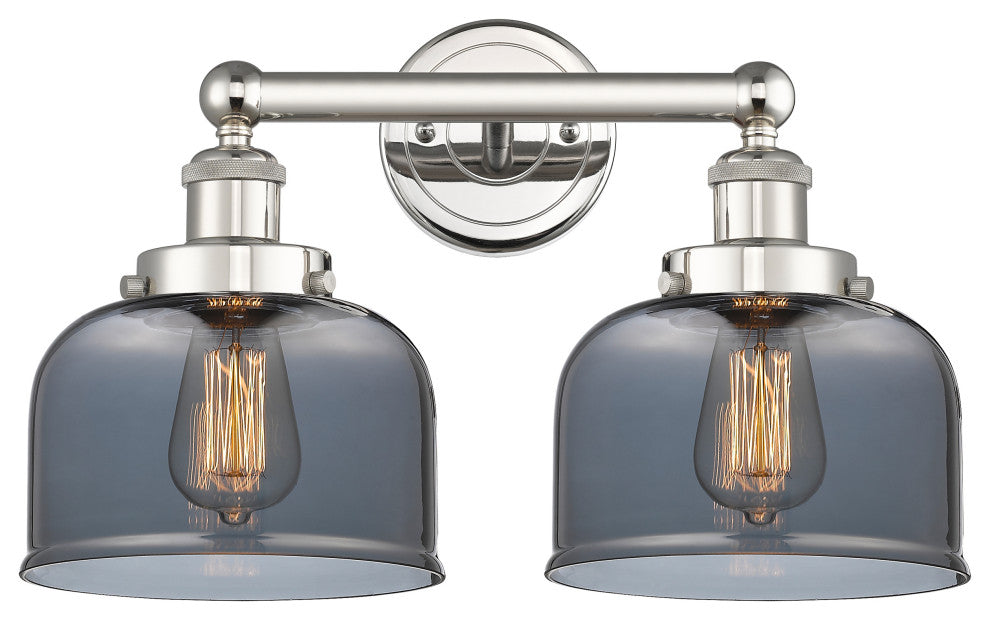 Edison Large Bell 2-Light 16" Vanity Light, Polished Nickel -Plated Smoke Shade