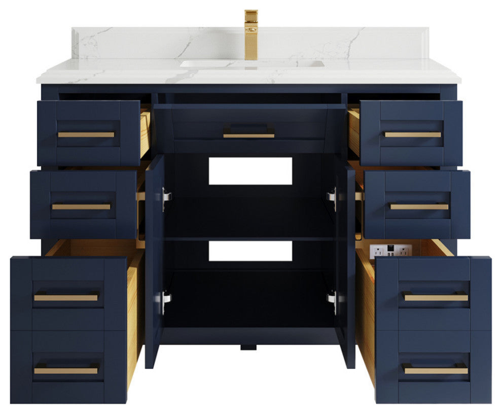 Cambridge 48 Single Sink Bath Vanity in Hale Navy Blue 1.5" Calacatta Laza