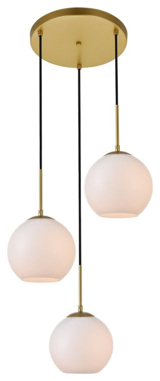 Midcentury Modern Brass And Frosted White 3-Light Pendant