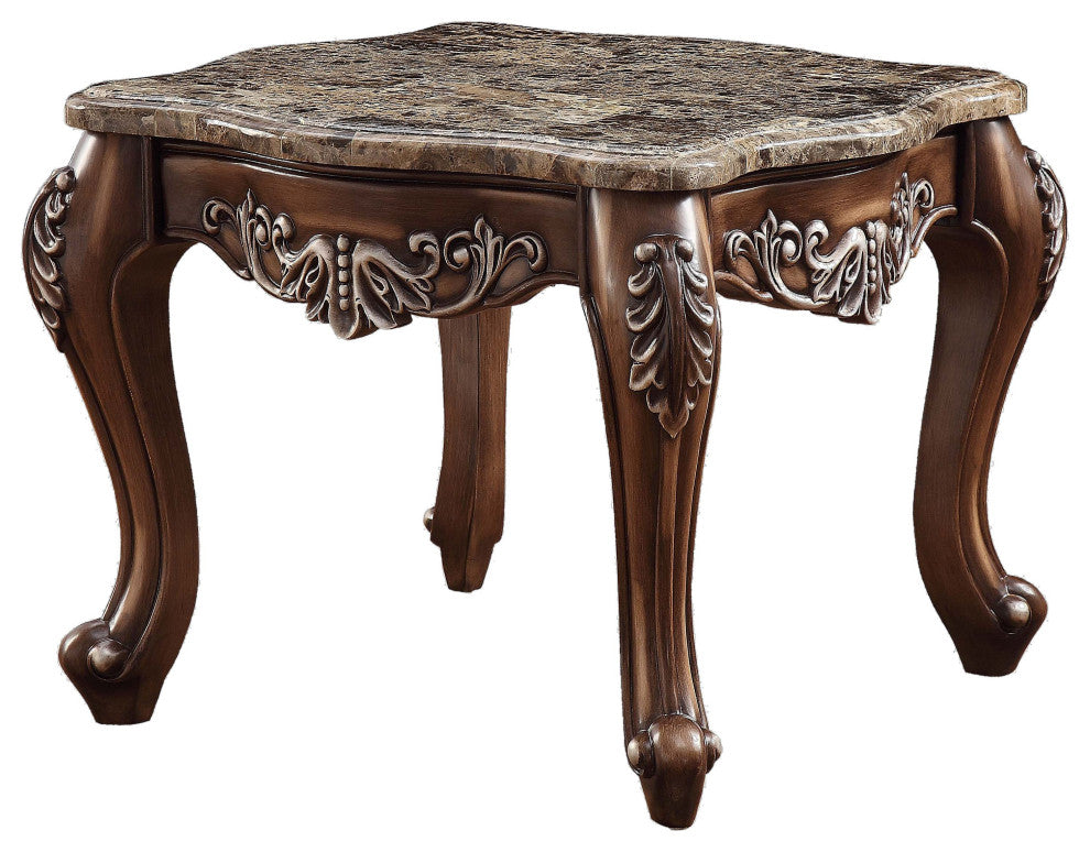 Latisha End Table, Marble and Antique Oak