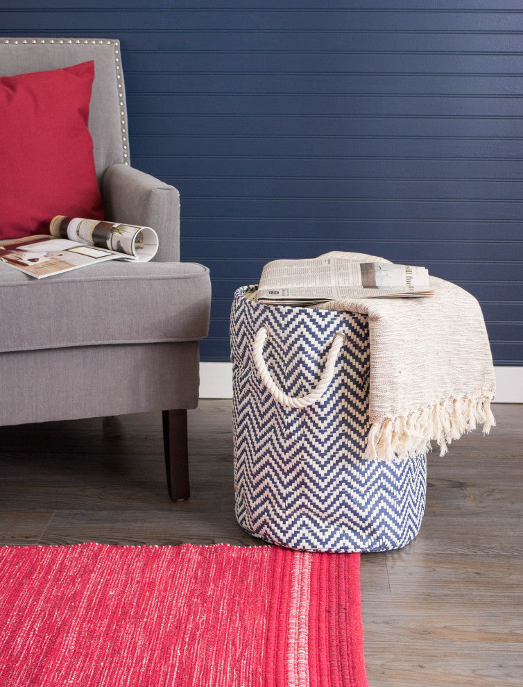 Paper Bin Chevron Nautical Blue Round Large 20x15"x15"