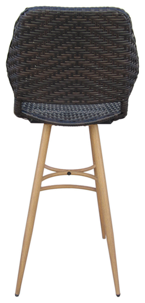 GDF Studio Amaya Outdoor Multi-brown Wicker Barstools With Wood Finish Metal Leg