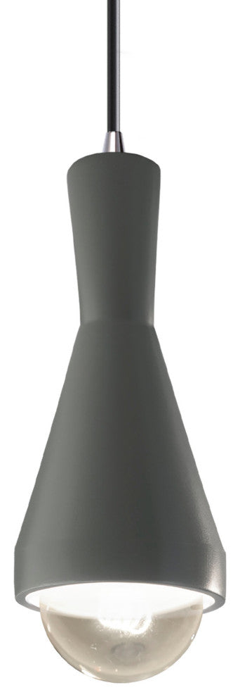 Erlen Pendant, Pewter Green, Polished Chrome, Black Cord, Incandescent
