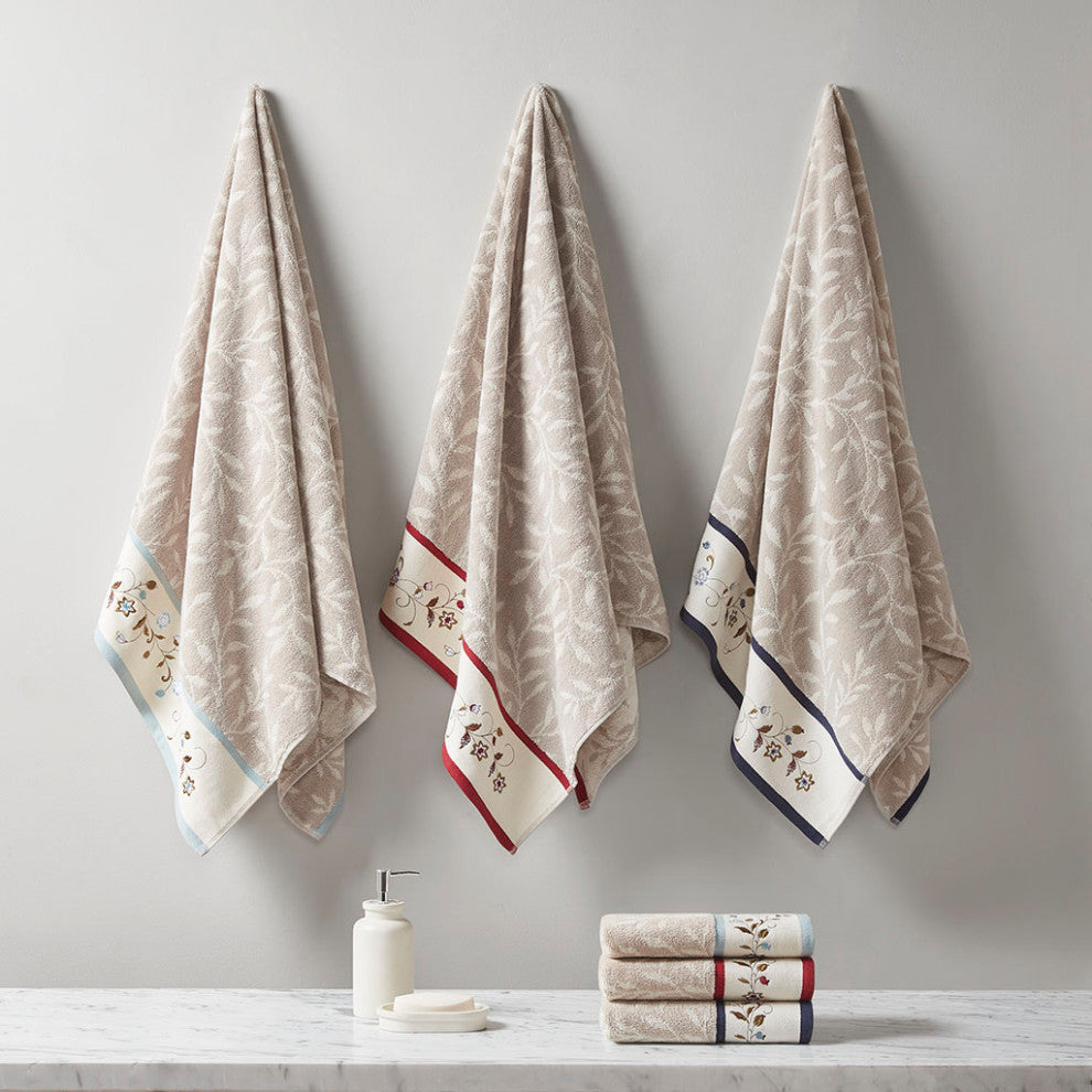 Madison Park Serene Cotton Jacquard Embroidered 6-Piece Towel Set, Navy Blue