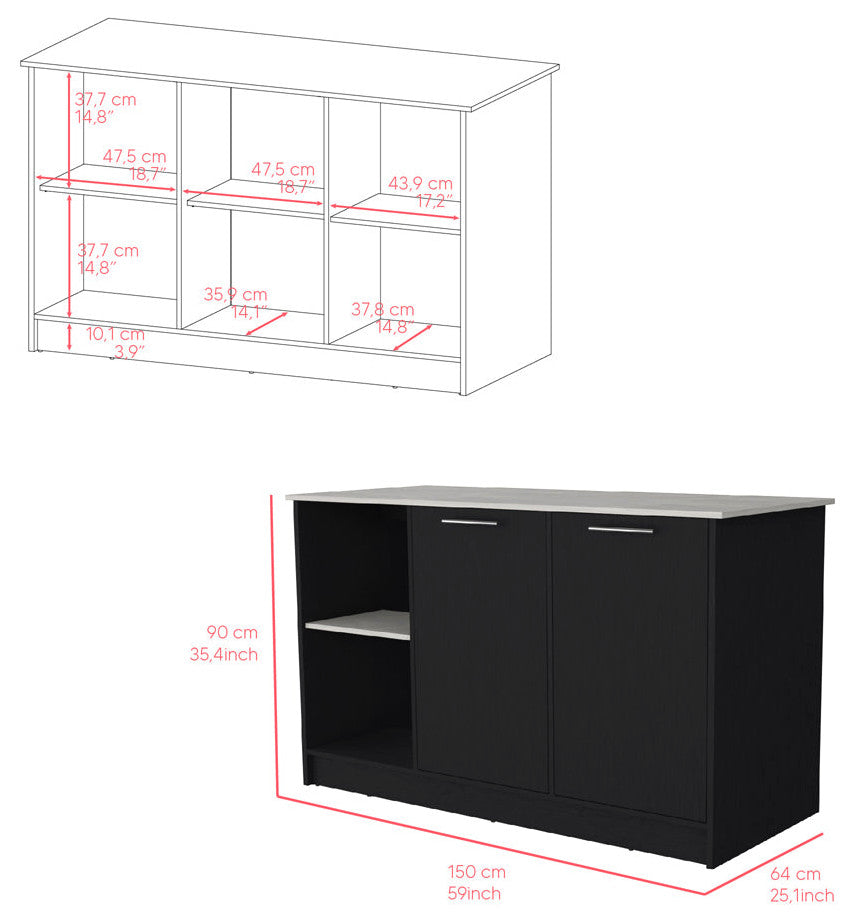 Kitchen Island Padua, Kitchen, Black / Onyx