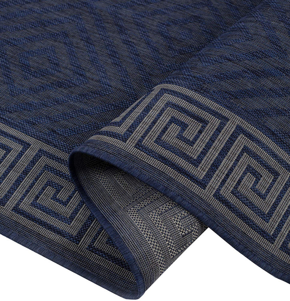 Outdoor Collection Geometric Area Rug - UV Safe Rug, Midnight Blue, 5'3"x7'6"