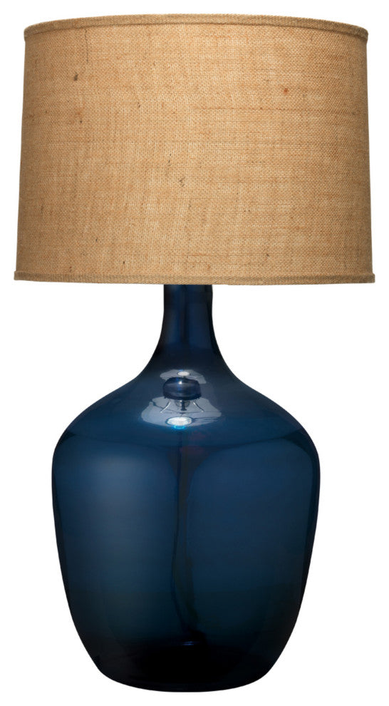 Extra Large Plum Jar Table Lamp, Navy Blue Glass With Large Drum Shade