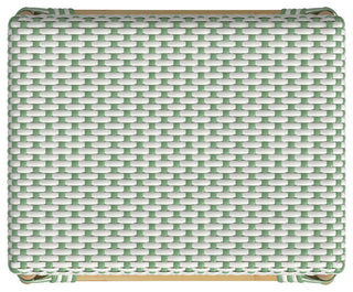 Robias Rectangular Rattan 24.5" Counter Stool, White and Green Dot