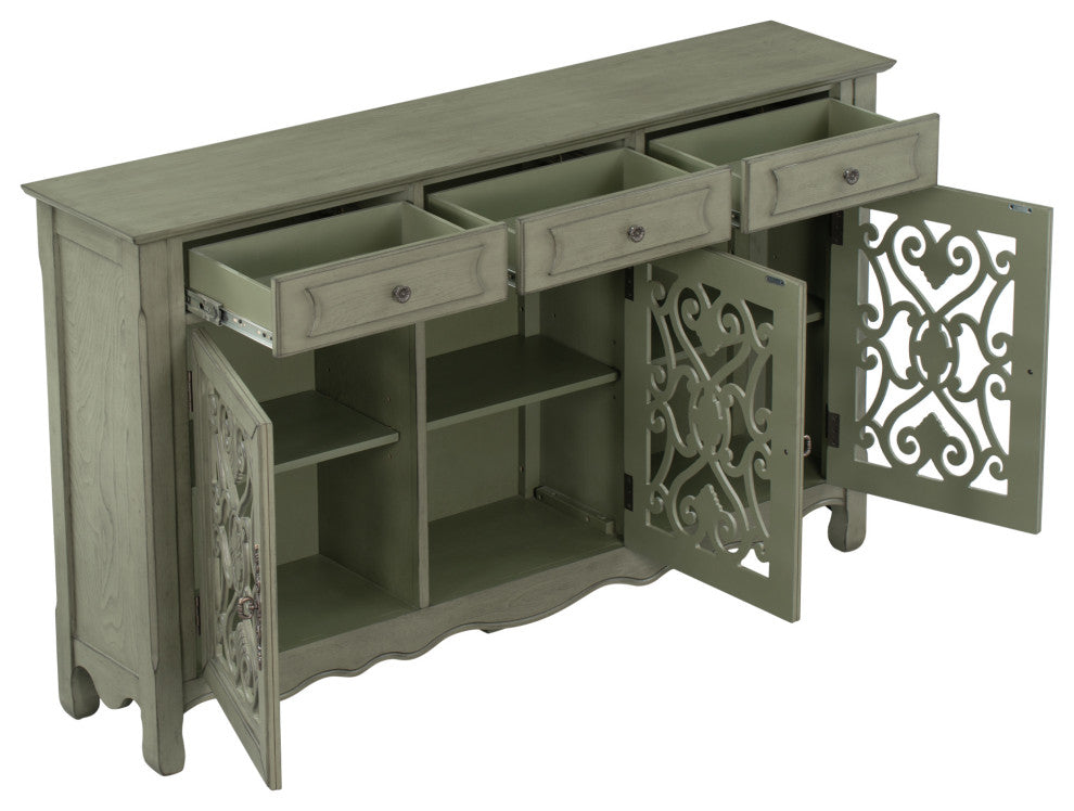 60-inch Wood Sideboard with Adjustable Shelves, Green, 60" X 13"
