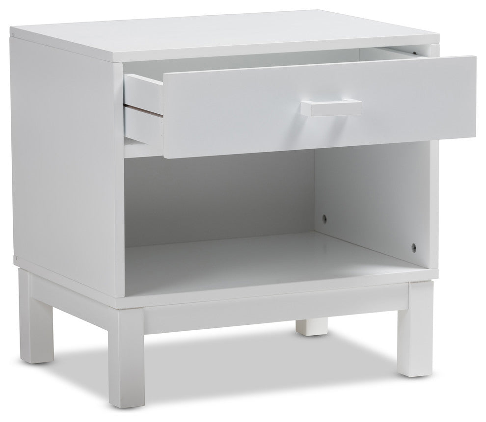 Urban Designs Reanne 1-Drawer Wood Nightstand With Shelf, White Finish