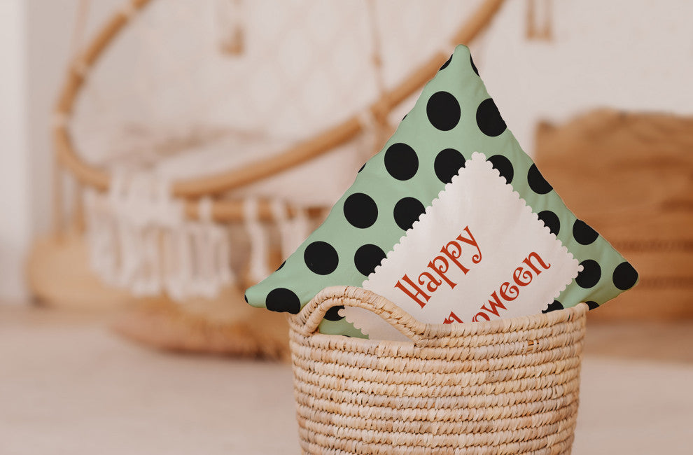 Happy Halloween Dots Indoor/Outdoor Throw Pillow, Mint Green, 18"x18"