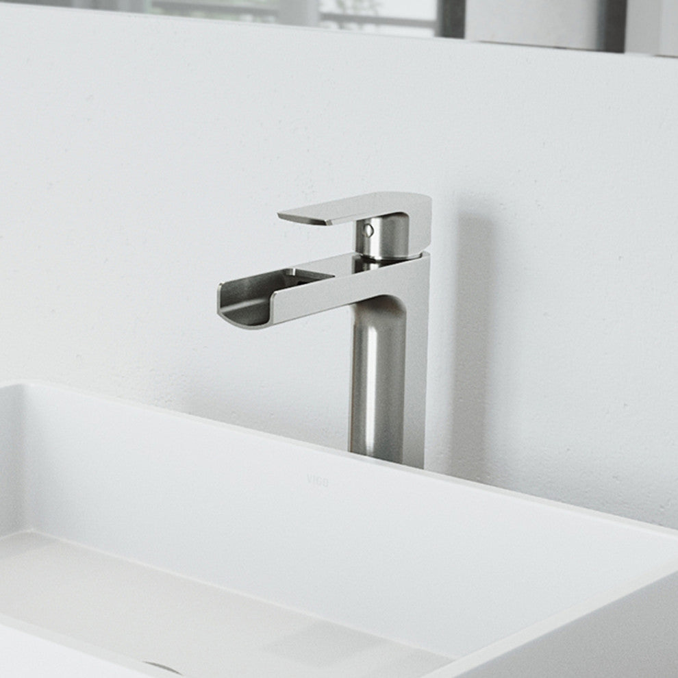 VIGO Amada 10" H Single Handle Single Hole Bathroom Vessel Faucet, Brushed Nickel