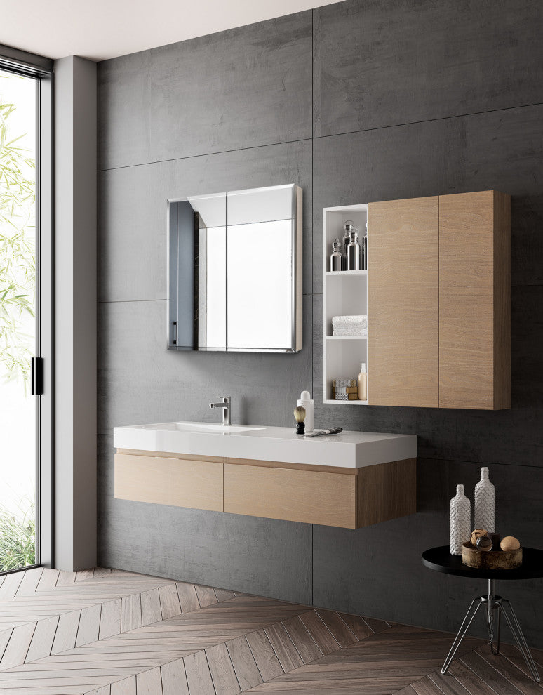 Aurora Recessed or Surface Mount Frameless Mirror with 2 Shelves,30x26Inch