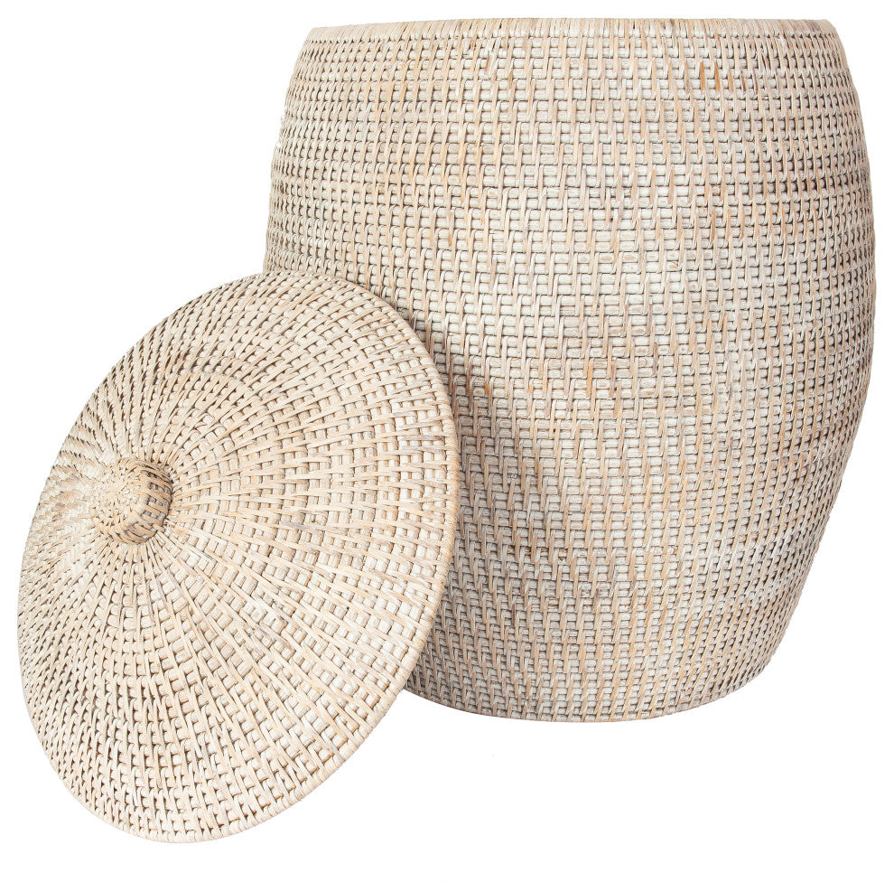 Saboga Home Beehive Laundry Hamper with Liner, White Wash