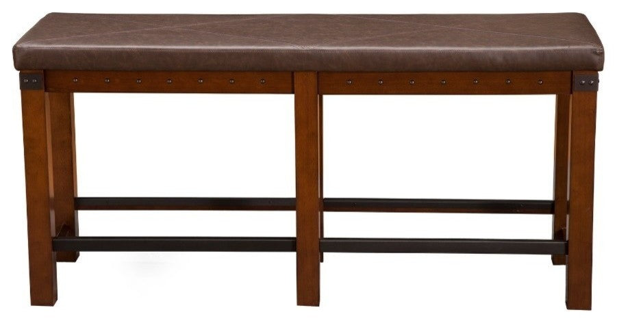 Wooden Counter Height Dining Bench With Nailhead Trim Design Brown