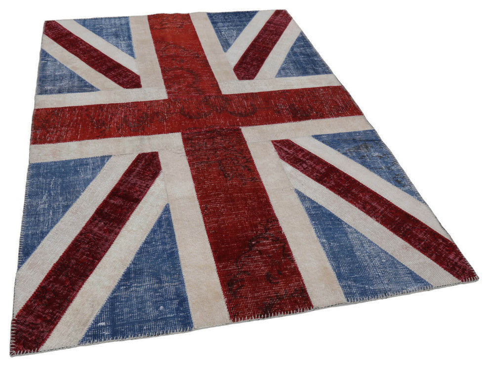 Rug N Carpet - Handwoven Turkish 5' 8'' x 7' 11'' Flag Patchwork Rug