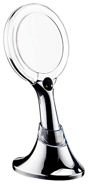Table and Handheld Magnifying Mirror With LED Lights., Polished Chrome