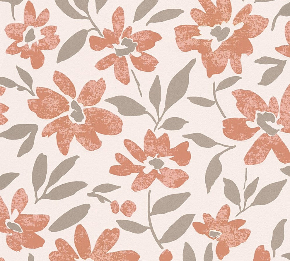 Moments, Baroque Motifs, Flowers And Garlands Beige Wallpaper Roll, Modern