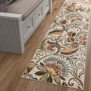 Giselle Transitional Floral Area Rug, Ivory, 2'3"x10'