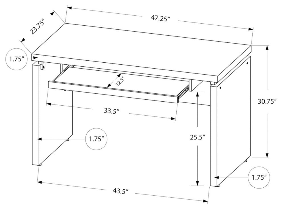 Computer Desk, Home Office, Laptop, 48"L, Work, Laminate, Black, Grey