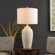 Charlotte Polyresin Table Lamp 32"H, Cream, Textured Finish, Off-White Linen Hardback Shade