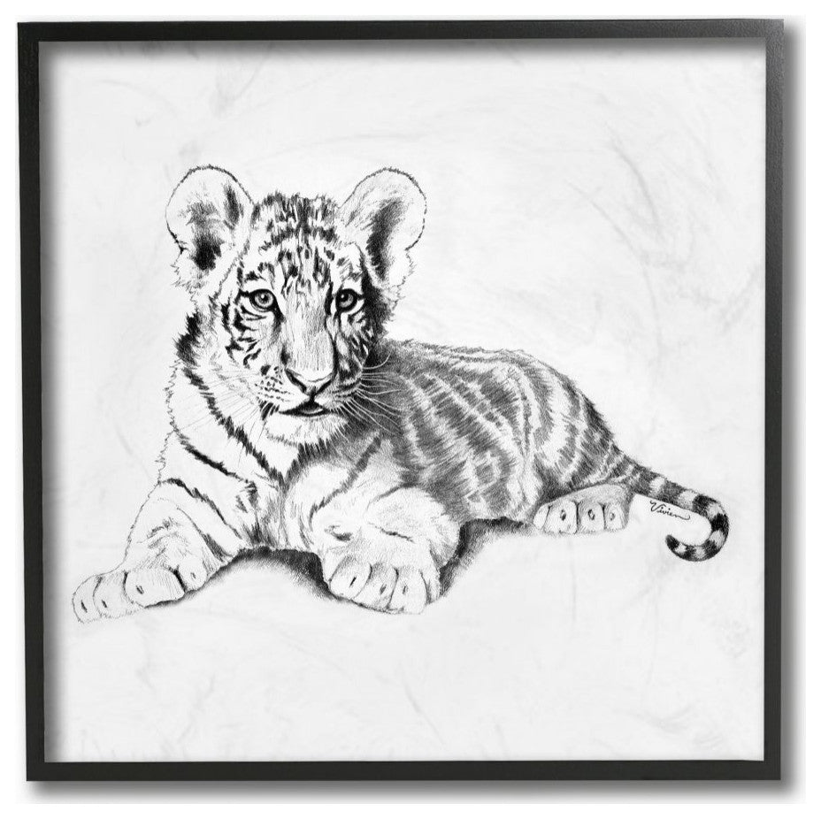 Black and White Baby Tiger Large Cat Animal Design, 12"x12"