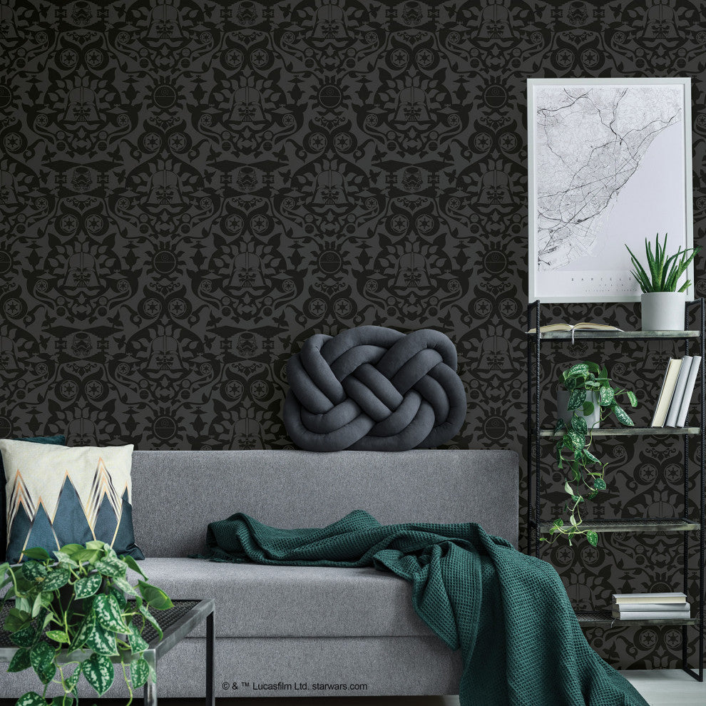 Charcoal Star Wars The Dark Side Damask Peel & Stick Wallpaper