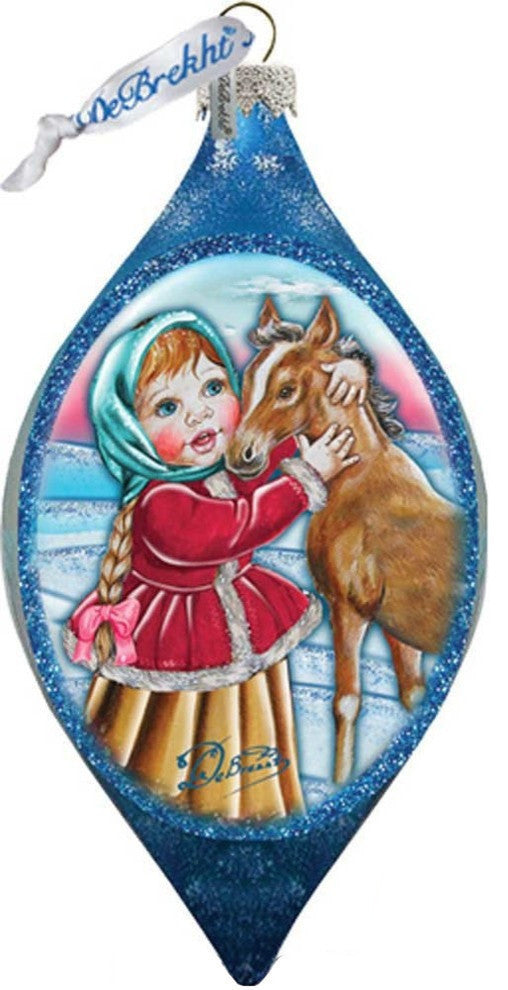 Hand Painted Girl With Horse Glass Ornament Drop, LED