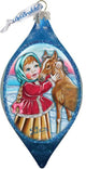 Hand Painted Girl With Horse Glass Ornament Drop, LED