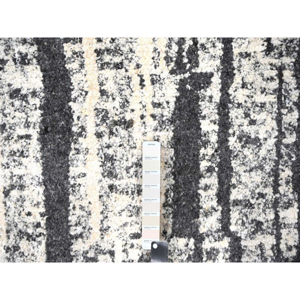 Black With Ivory Hand Knotted Wool Modern Design Oversize Oriental Rug 12'x14'9"