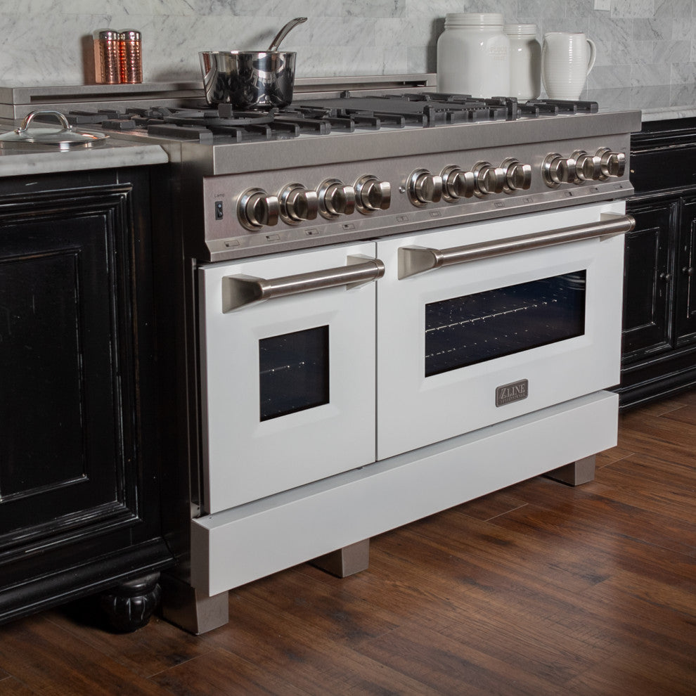 ZLINE 48 Dual Fuel Range With Griddle and White Matte Door