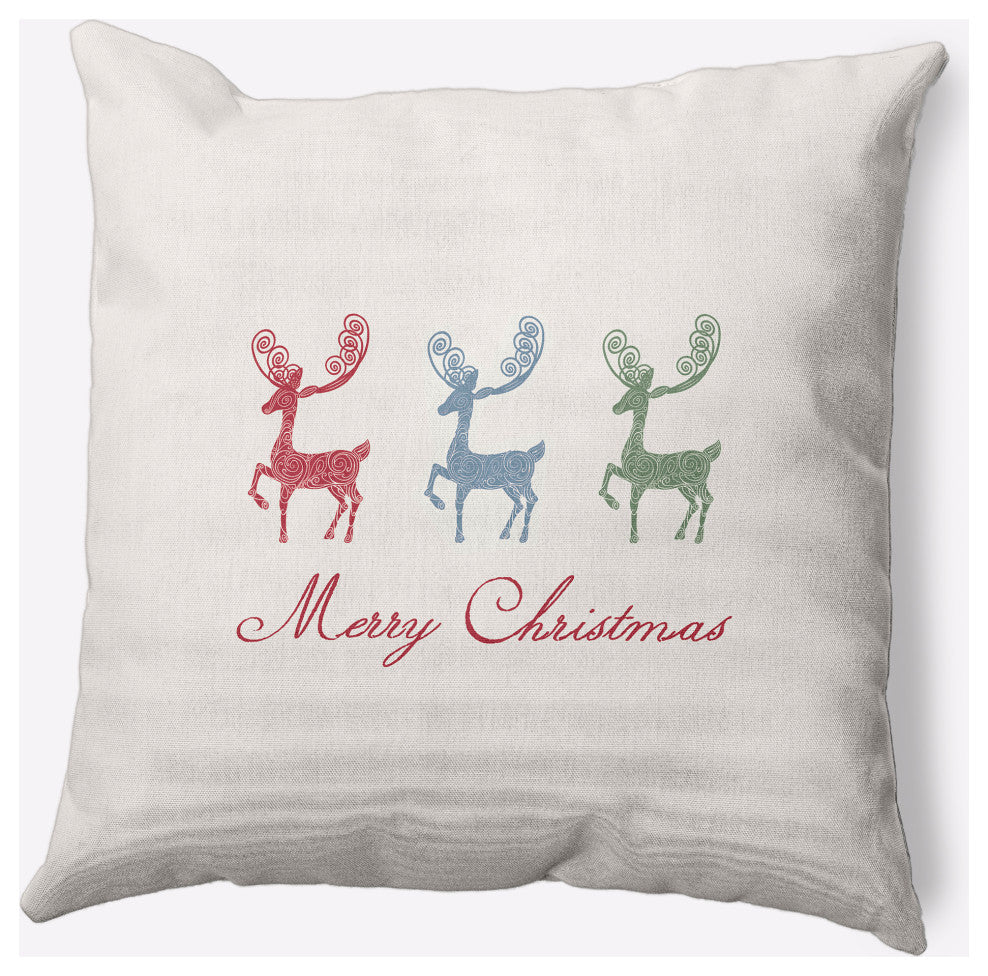 Merry Christmas Reindeer Decorative Throw Pillow, Multi-Green, 18"x18"