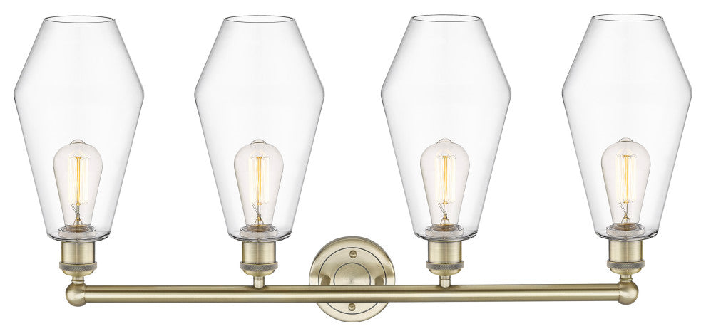 Cindyrella 4-Light 34" Bath Vanity Light, Antique Brass, Clear Shade
